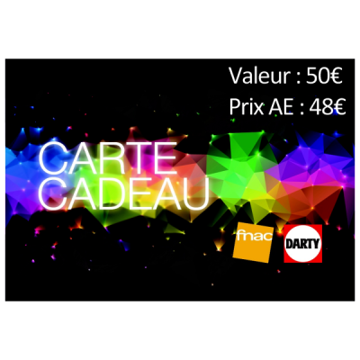 Carte cadeau FNAC DARTY 50 - Prix AE 48 par Avantages Enseignants